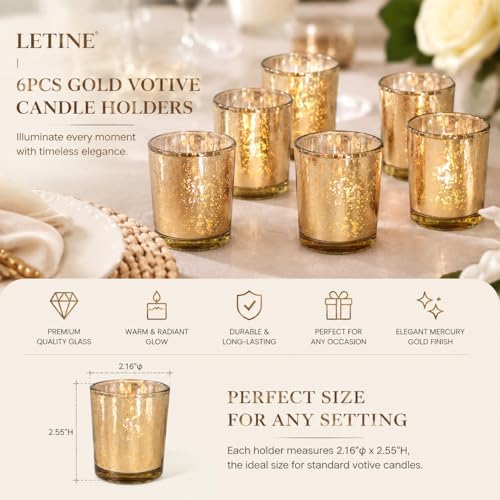 LETINE 6pcs Gold Votive Candle Holders – Tea Light Candles Holder & Standard Votive Size for Regular Votive Candles – Candle Holder for Home Decor, Garden Party Decorations, Engagement Table Decor - Image 2