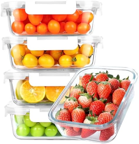 KOMUEE 30 oz 5 Pack Glass Meal Prep Containers with Lids, White by KOMUEEUS
