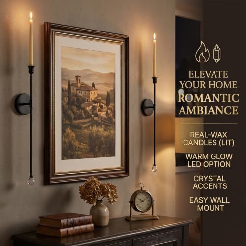 20" Wall Mounted Candle Sconce, 2 Packs, Black - Image 2