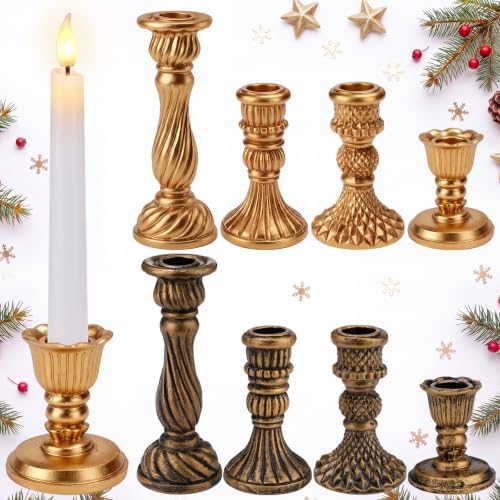 8 Pcs Christmas Vintage Candlestick Holders, Mixed - Image 2