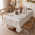 Joyfol Day Rustic Square Table Cloth, Heavy Duty Linen Florals Embroidery Tablecloths, Farmhouse Waterproof Tablecloth, Wrinkle Free Table Cover with Tassels, Coffee Berry, 55''x 55'' by JoyfolDay