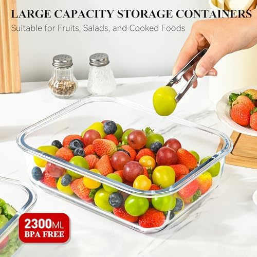 2 Pack 78 Oz / 9.8 Cups Large Glass Food Storage Containers with Lids, Meal Prep Containers for Baking, Serving, Glass Storage Container, BPA Free, Leakproof, Freezer, Microwave/Oven Safe - Image 2