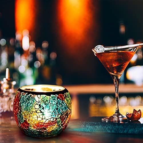 Scented Candle Holder Mosaic Glass Tea Light Holder,Handmade Romantic Glass Tealight Candle Holder for Aromatherapy,Party Décor(NO Candles),Also Used as Vase,Pen Holder,Potted Plants Bowl (Rainbow) - Image 2