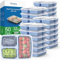 Dealusy 50 Pack 32 oz Meal Prep Containers with Lids 3-Compartment, Blue by Dealusy