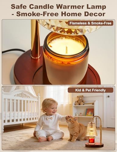 Candle Warmer Lamp with Dimmer & Timer，Adjustable Height for Jar Candles, Birthday Gifts for Mom Women Sister, Housewarming for New Home Decor, Wax Warmer for Jar Candles with 2 Bulbs (Amber-gold) - Image 2