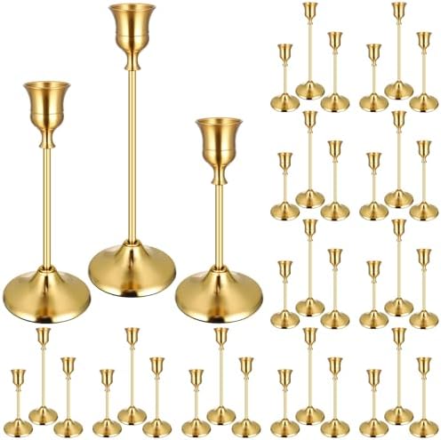 36PCS Brass Gold Taper Candle Holders Set, Vintage Metal Candlestick by Ovveroche
