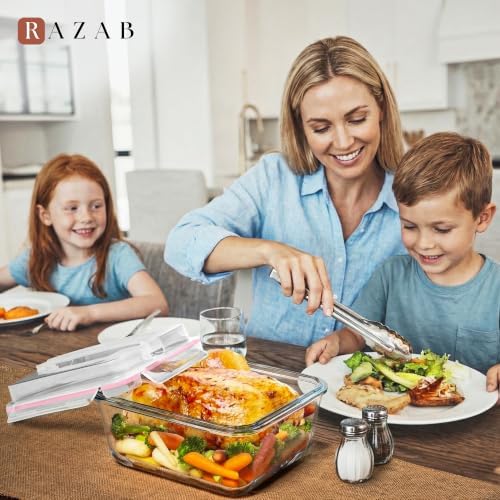 Razab 2700ml / 91Oz / 11.5 Cups Large Glass Food Storage Containers with Lids - Glass Meal Prep Containers for Roasting & Storing Leftover, Glass Lunch Container, Microwave & Oven Safe - Image 5