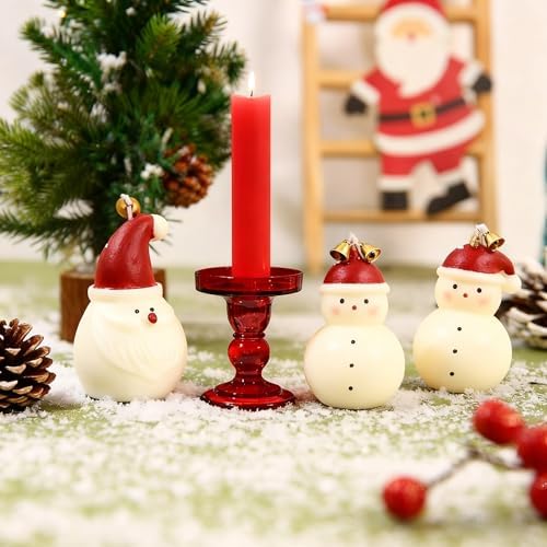 Red Glass Candle Holders 3 Pack Clear Candlestick Stand Table Centerpieces - Image 7
