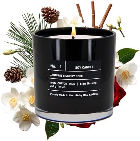 Lulu Candles | Jasmine & Musky Rose | Luxury Scented Soy Jar Candle | Hand Poured in The USA | Highly Scented & Long Lasting | 9 Oz. by LULUCANDLES