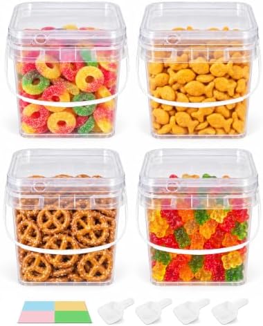 ASEVAT 4-Pack 2L/68 oz Square Food Storage Containers with Lids, Handles & Scoops, BPA-Free Pantry Organizer Bins for Flour, Rice, Cereal, Sugar & Pet Food, Clear Graduated Stackable Dry-Goods Storage by ASEVAT