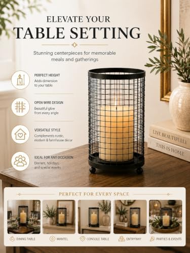 Hosley Large Candle Holder - Black Pillar Candle Cover/Sleeve, 9.75" High, Metal Rustic Farmhouse Decor, Candle Shade for Spa Aromatherapy, Weddings, Home Office, Candle Garden - Image 6