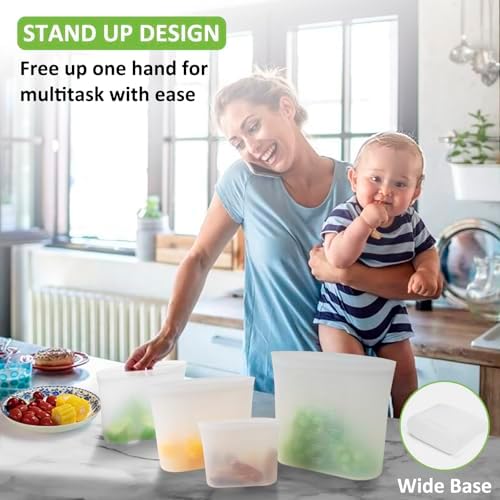 Reusable Storage Bag, 8 Pack 100% Silicone Food Storage Bags Stand Up Zip Lock Bags for Food, Freezer Microwave Oven Dishwasher Safe, 2 X-Large(0.8 Gallon) 2 Medium 2 Small 2 X-Small, Translucent - Image 4