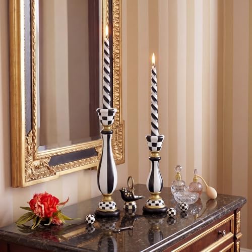 2 Pcs Black and White Checkerboard Taper Candle Holder,Classic - Image 6