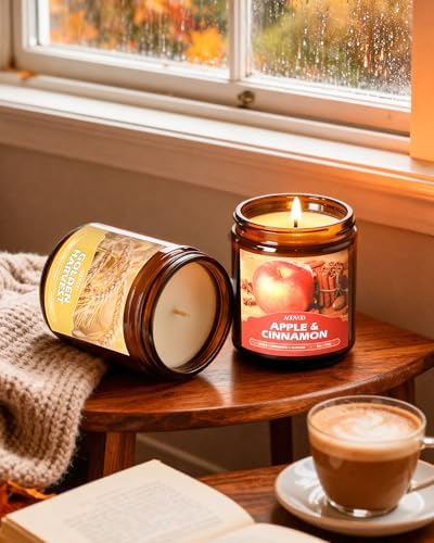 AOOVOO Fall Candles Set - 4 Pack Candles for Home Scented, 28 oz Natural Soy Wax 200 Hour Long Lasting, Autumn Gifts Set for Women Men Fall Fragrance of Pumpkin/Apple Cinnamon/Clove/Wheat Vanilla - Image 6