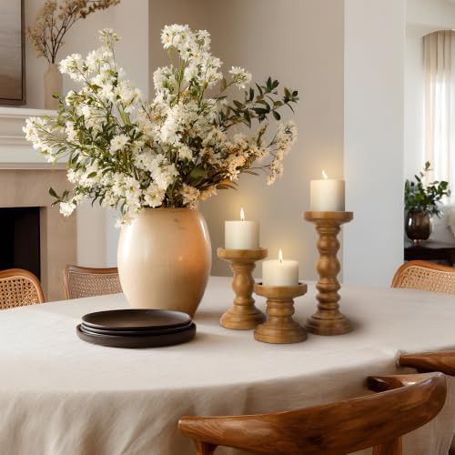 Candle Holder for Pillar Candle Set of 3, Farmhouse Wood Candle Holder, Rustic Wooden Candle Stand, Vintage Tall Candle Stand Decorative for Living Room, Table Centerpiece, Brown - Image 5