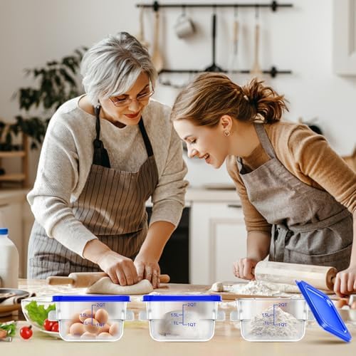 4 pcs 2qt Food Storage Containers with Lid, Square Clear Commercial Food Storage Containers with Handle and Scale for Food Storage in Home Kitchen & Dining (Blue) - Image 6