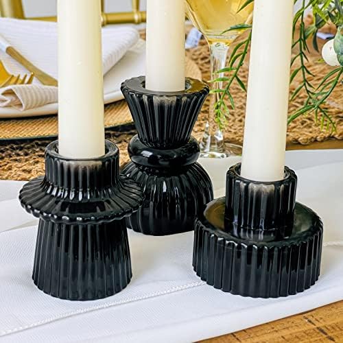 Kate Aspen Vintage Ribbed Glass Black Candlestick Holders, Pillar Candle, Tealight & Votive Candle Holders (Set of 6, 3 Assorted Sizes), Dining Table Decor, Shelf Decor, Centerpiece - Image 2
