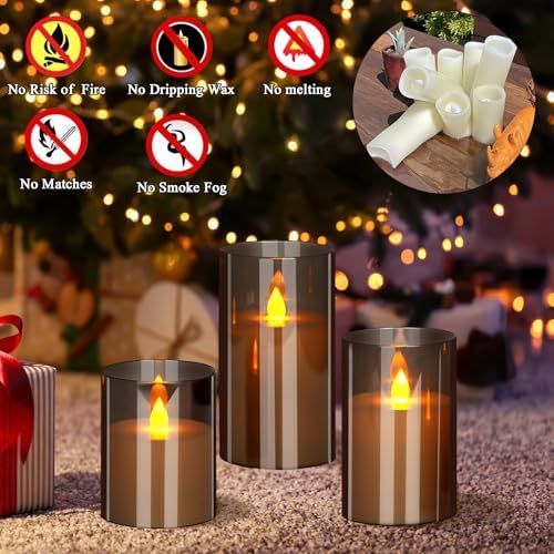 Flameless Candles 4" 5" 6" Acrylic Glass Pillars 3" Diameter Battery Operated Flickering Candles Include Remote with 24Hour Timer Function 400+ Hours by 2 AA Batteries (Gray, Warm Light 9 Pack) - Image 2