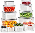 HOMETALL 8 Pack Fruit Storage Containers for Fridge with Strainer, BPA Free Fruit Cleaning Bowl Fridge Organizer, Plastic Fresh Keeper Set Refrigerator Organizer for Salad Berry Produce by OrderNow