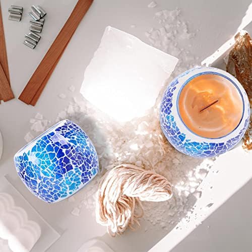 Scented Candle Holder Mosaic Glass Tea Light Holder,Handmade Romantic Glass Tealight Candle Holder for Aromatherapy,Party Décor(NO Candles),Also Used as Vase,Pen Holder,Potted Plants Bowl (Blue) - Image 4