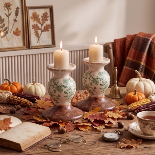 Patelai 2 Pcs Terracotta Pillar Candle Holders Floral Taper Candlestick - Image 4