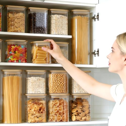 7 Pack Square Glass Storage Containers with Lids, Multi-Size Canisters Sets for the Kitchen & Pantry food storage jar – Ideal for Storing Pasta, Cereal, Flour, Sugar, Nuts, Coffee Beans & More - Image 2