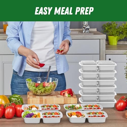 Dealusy 50 Pack 32 oz Meal Prep Containers with Lids 3-Compartment, Silver - Image 6