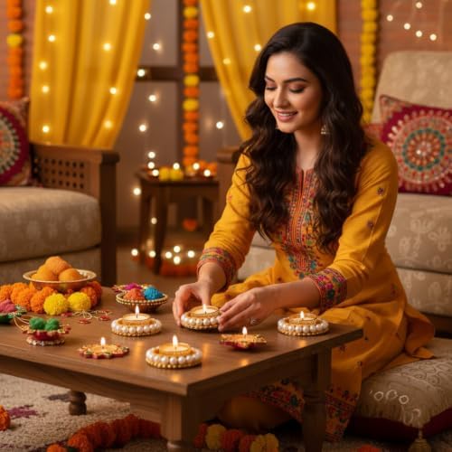 Set of 2 Diwali Diya Tealight Holders Deepawali Puja Gifts & Festival Décor - Image 3