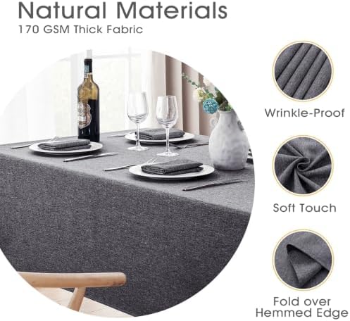 Veblandy Rectangle Tablecloth Linen Textured Waterproof & Stain Resistant Table Cloth Wrinkle Free Decorative Fabric Farmhouse Table Cover for Dining/Party/Buffet/Wedding, 60 x 120 Inch, Dark Grey - Image 3