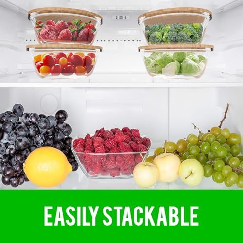 Verel Glass Food Storage Containers with Bamboo Lids (4 Pack, 32 Ounce) Eco Friendly Meal Prep Containers Airtight – Plastic Free, BPA Free - Image 5