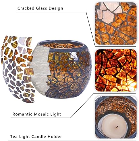Rancco Glass Votive Candle Holder for Tealight, 6 Set Romantic Stained Mosaic Tealight Candle Holders, Handmade Cracked Aromatherapy Candle Lamp for Valentine, Party, Christmas Table Centerpiece Decor - Image 6