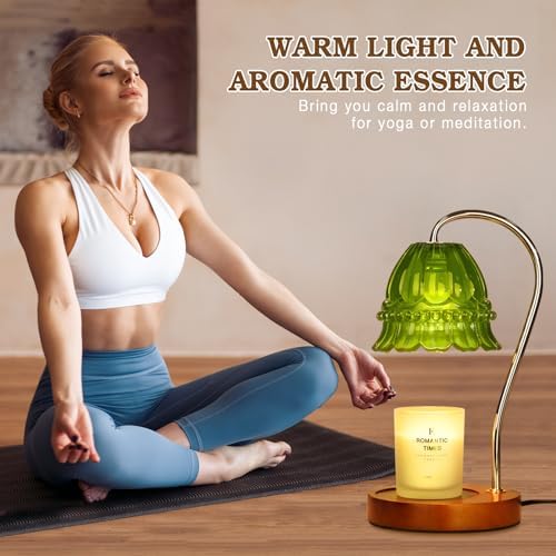 Funistree Flower Candle Warmer Lamp with Timer, Dimmable Candle Lamp Warmer, Christmas Birthday Gifts for Women Mom Her, Housewarming Home Decor, Lotus Wax Warmer for Yankee Candles - Green Flower - Image 6