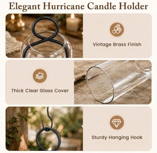 Hurricane Glass Candle Holders Set of 3, Metal Candle Lanterns with Hooks - Image 6