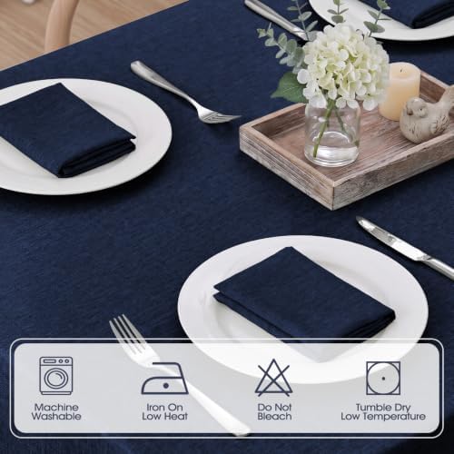 Veblandy Rectangle Tablecloth Waterproof 52x70 inch Linen Textured Table Cloth Stain and Wrinkle Resistant Washable, Decorative Fabric Table Cover for Dining, Party and Camping, Navy Blue - Image 5
