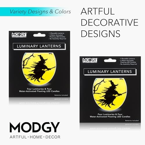 MODGY Luminary Lanterns Candle Holder Decorative Indoor Outdoor Decor, Lanterns for Wedding Centerpiece Decoration Outside Patio, with Flameless Floating LED Candles, WitchyWoman Pack of 2 - Image 5