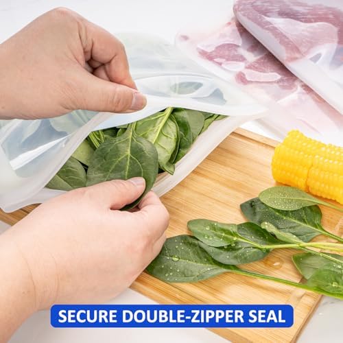 100% Silicone Flat Gallon Freezer Bags, 4 Pack Extra Large Reusable Silicone Ziplock Bags Gallon Size for Freezer, Double Zipper Seal, BPA & Microplastic Free, Freezer Microwave Sous Vide Safe, Clear - Image 4