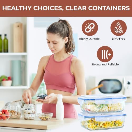 Razab 6.5 Cups / 52 Oz 4 Piece (2 Containers + 2 Lids) Glass Food Storage Containers Set with Airtight Locking Lids - For Storing, Baking & Serving BPA Free, Leakproof - Microwave, Freezer & Oven Safe - Image 3