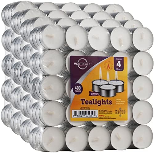 MontoPack Unscented Tea Light Candles 400 Pack | 4 Hours, White, Smokeless, Dripless Small Votive Paraffin Tealights | Long-Lasting for Home, Shabbat, Weddings, Events, Emergencies | Mini Candles Bulk - Image 7
