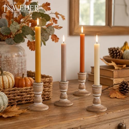 Wooden Taper Candle Holders: Rustic Farmhouse Decor, Set of 4 - Image 3