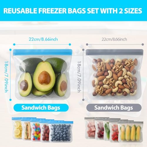 10 Pack Reusable Sandwich Bags Reusable Freezer Bags, Leakproof Silicone Food Storage Bag BPA Free Food Storage Contaizers, Gallon Freezer Snack Bag for Marinate Meat, Salad Fruit, Veggies, Lunch - Image 2