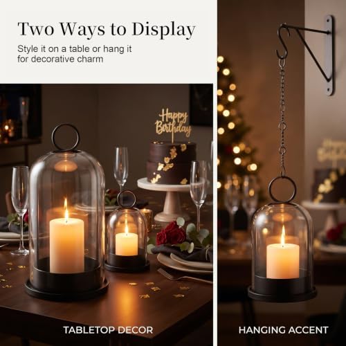 Fohil Hurricane Candle Holders Metal Set of 2 with Handmade Sturdy Glass Dome,5" & 4" Wide for Pillar Candles, Christmas Table Centerpiece, Wedding Party Home Decor - Image 3