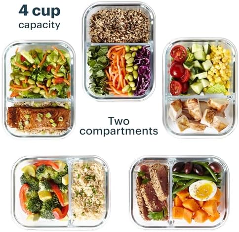 Pyrex Glass Meal Box (5-Pack, 4 Cup) Divided Compartments, Locking Lids - Image 3