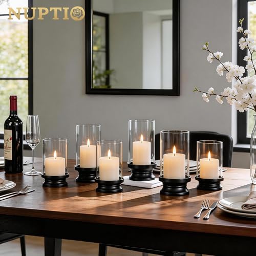 NUPTIO Hurricane Glass Candle Holder: Set of 2 Black Pillar Candle Holders with Glass Cylinder - Metal Pillars Candleholder for Halloween Thanksgiving Fireplace Living Room Decor (Pack of 2) - Image 6