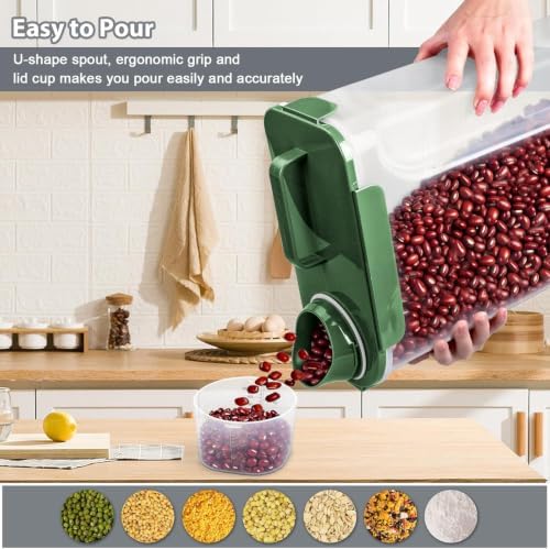 Komzon Rice Storage Containers, 20 lb Rice dispenser with Pouring Spout Large Bin for Flour, Pasta, Grain and Baking, Pet Dog Cat Bird Food Container Green - Image 3