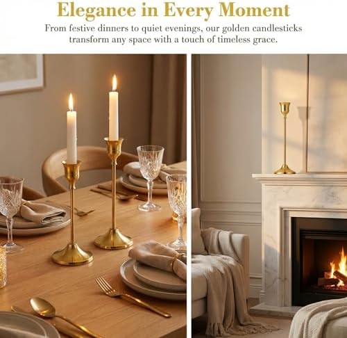 Brass Gold Candle Holders Rustproof Taper Candlestick Holders for Holiday Party Table Centerpiece Wedding Fireplace Mantel Housewarming Gift,10 Sets(30 Pcs) - Image 5