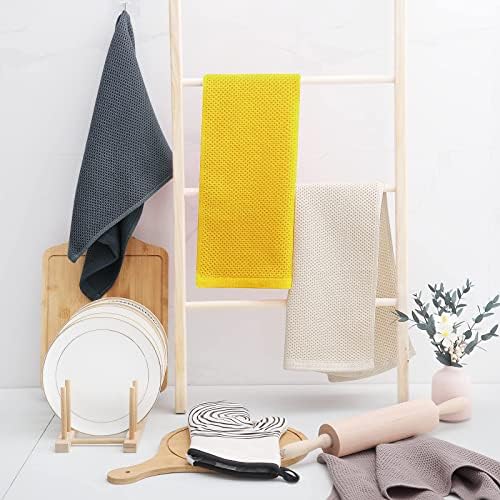 Homaxy 100% Cotton Waffle Weave Kitchen Dish Towels 4-Pack, Yellow - Image 6