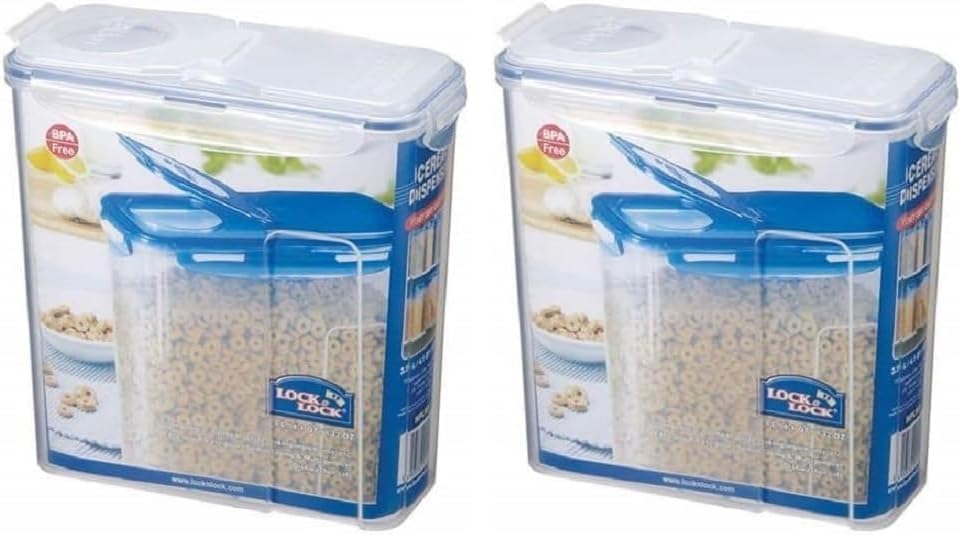 LOCK & LOCK Easy Essentials Food lids (flip-top) / Pantry Storage/Airtight containers, BPA Free, top-16.5 Cup-for Cereal, Clear (Pack of 2) by LocknLock