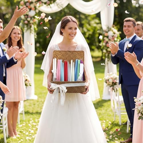 Mtlee Basket of Candle Wedding Gift Candleholders Basket Ribbon, Classic - Image 3