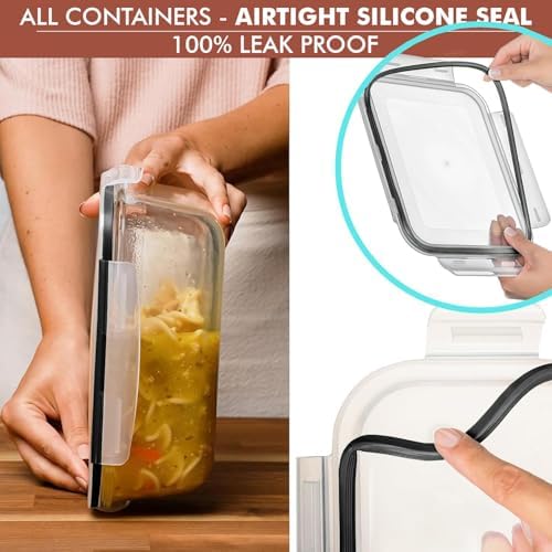 Razab 10 Cups/ 80 Oz 4 Pc (Set of 2) Glass Food Storage Containers with Airtight Locking Lids For Storing & Serving Food. BPA Free & Leak Proof - Microwave, Dishwasher, Fridge, Freezer, Oven Safe - Image 4