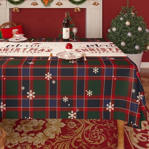 Christmas Rectangle Table Cloth,100% Waterproof Tablecloth,Christmas Decorations for Home, Vinyl Tablecloth Plastic Table Cover for Party，Picnic,Dining,Outdoor 54" x 84",Crimson Checked by Unknown